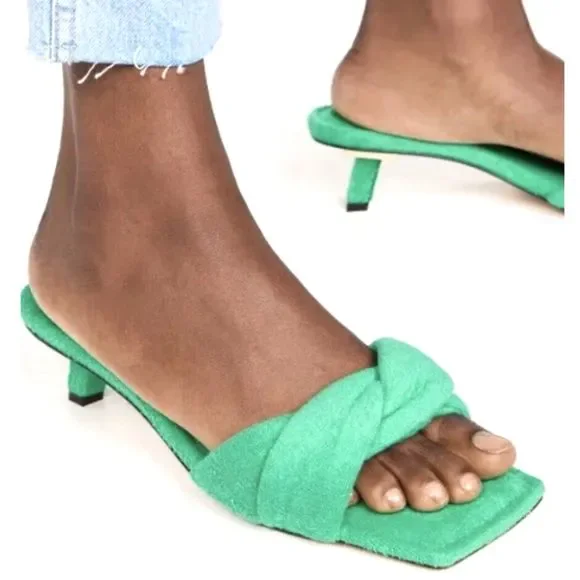 Good American Emerald Green Terry Cloth Kitten Heels - Size 10 - New in Box - Picture 1 of 11
